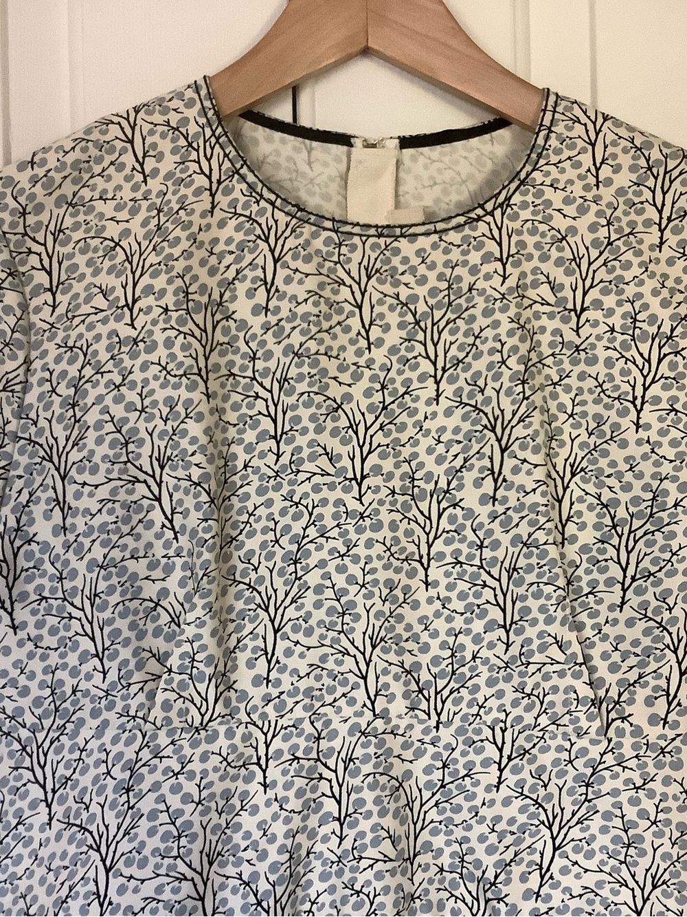 Marni Cream Dress with Black Botanical Print - Short Sleeve Peplum Mini - Picture 2 of 8